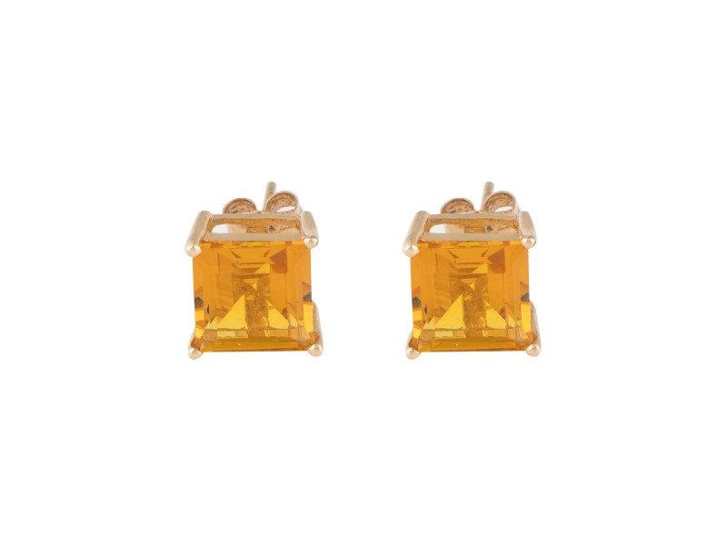 14K Yellow Gold Citrine Quartz Stud Earrings