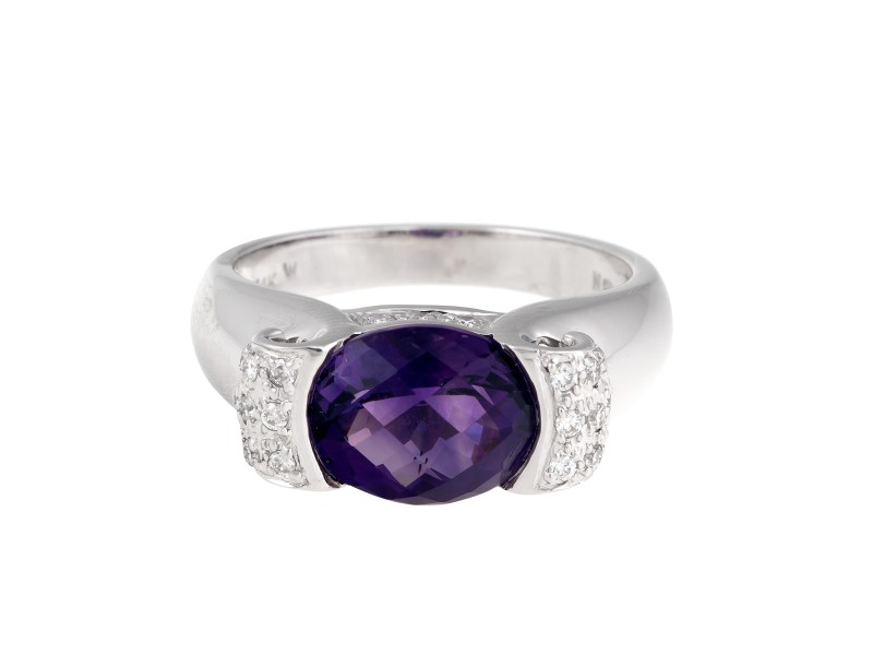 14K White Gold Diamond and Amethyst Ring Size 7