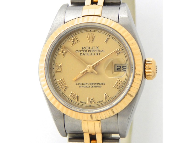 Ladies Rolex Two-Tone 18K/SS Datejust Gold Roman Dial 