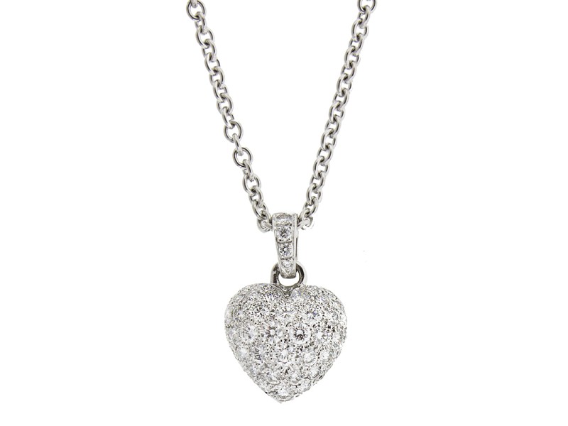 Cartier 18K White Gold Heart Shape Diamond Pendant Necklace