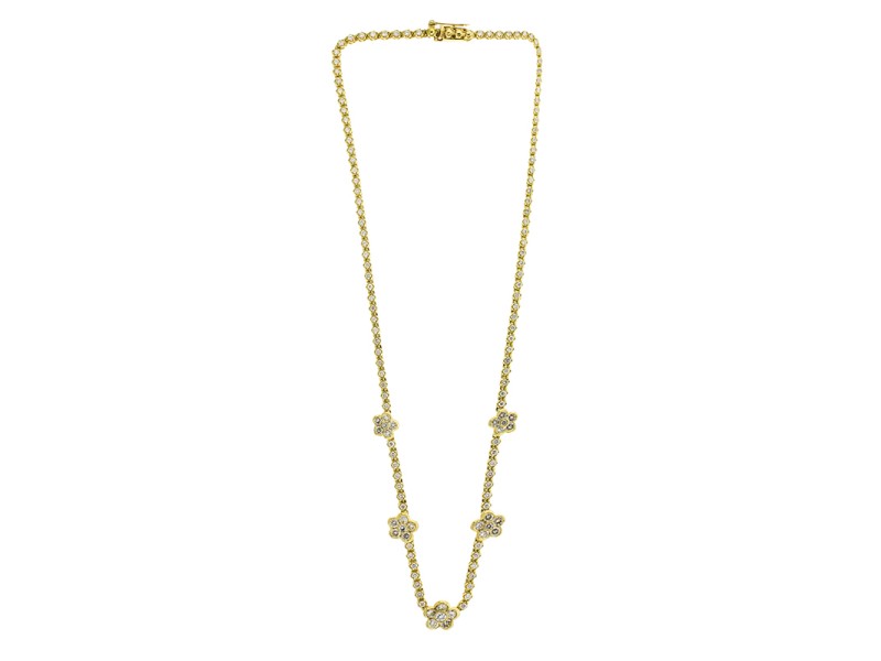 18K Yellow Gold and Diamond Flower Station Necklace