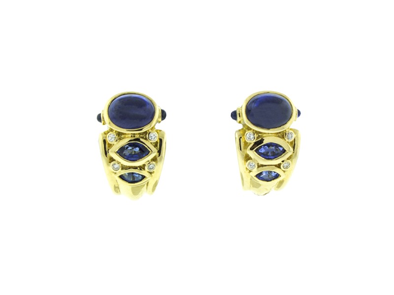 18K Yellow Gold Sapphire and Diamond Earrings