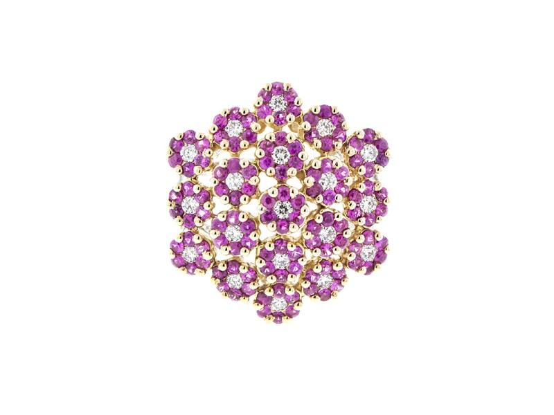 18K White Gold Diamond and Pink Sapphire Flower Cluster Ring
