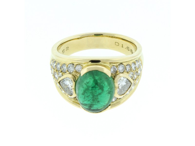 18K Yellow Gold Natural Emerald and Diamond Ring