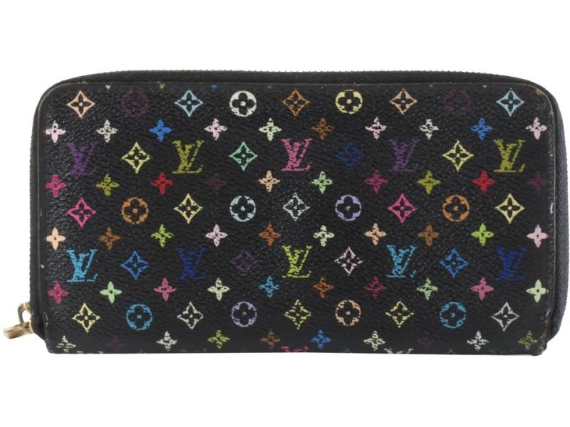 Louis Vuitton Black Monogram Multicolor Noir Zippy Wallet Long Zip Around 861809