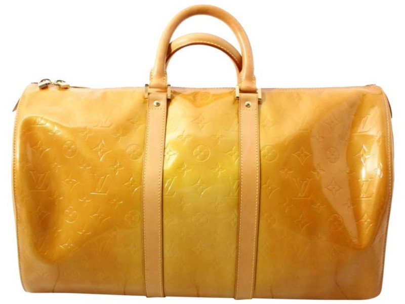 Louis Vuitton Dark Yellow Monogram Vernis Mercer Keepall Duffle Boston Bag 862122