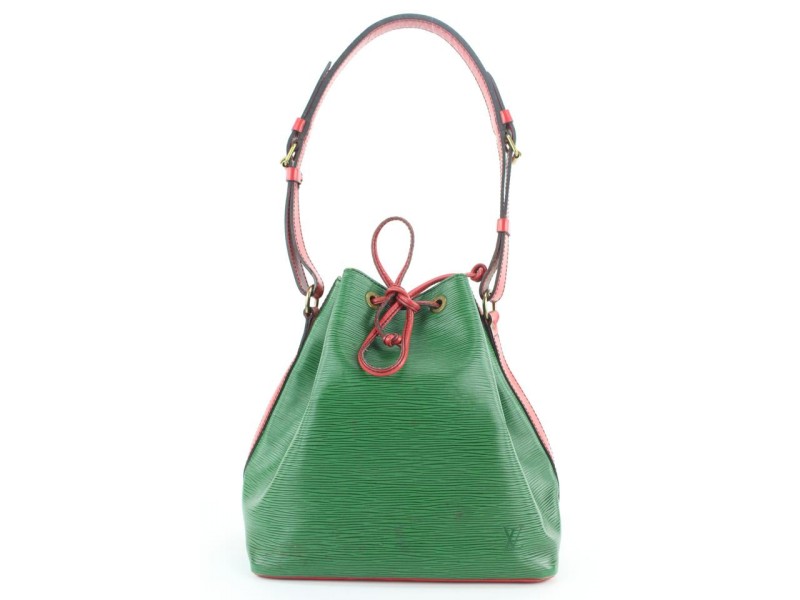 Louis Vuitton Bicolor Green x Red Petit Noe Drawstring Bucket Hobo Bag 329lvs223