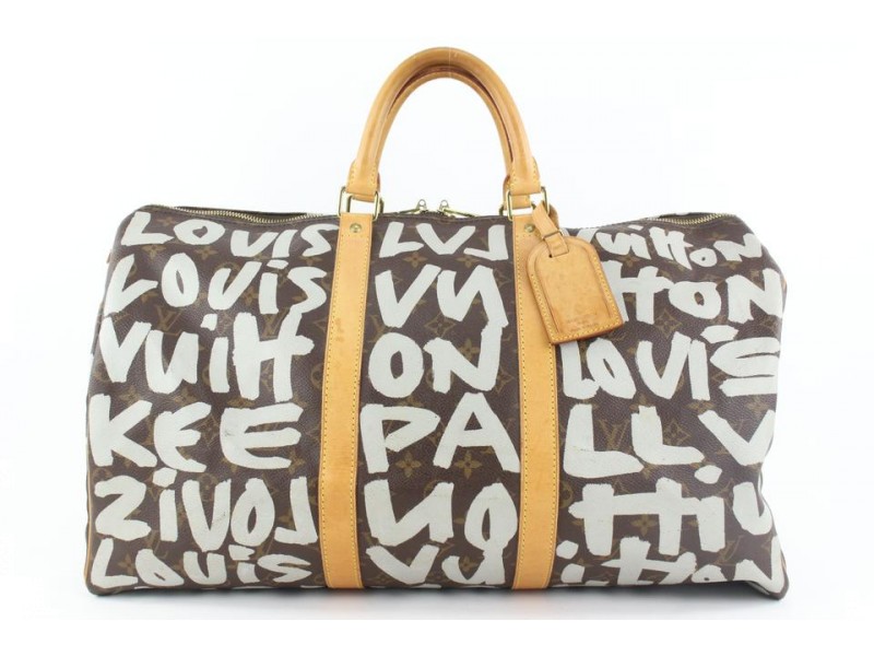 Louis Vuitton Silver Gray Stephen Sprouse Monogram Graffiti Keepall 50 Bag 150lvs430