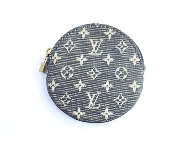 Louis Vuitton Monogram Mini Lin Round Coin Purse Black Grey 2LR0424