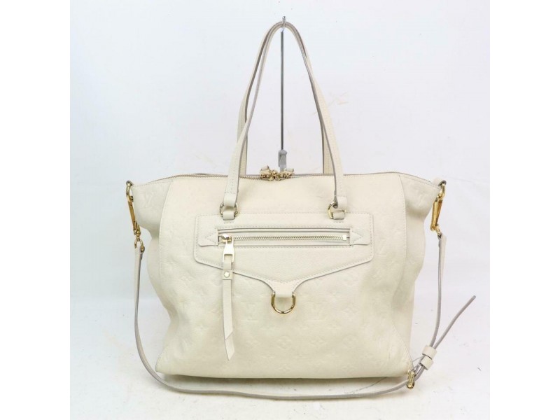 Louis Vuitton Lumineuse Leather 2way Zip Tote 870872 White Monogram Empreinte Shoulder Bag