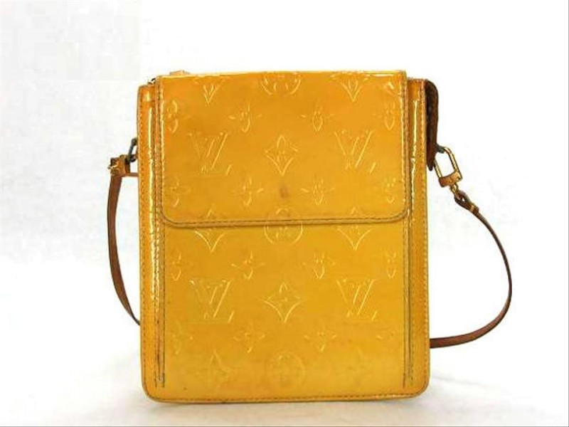 Louis Vuitton Mott Monogram Vernis Patent 218329 Peach-yellow Coated Canvas  Shoulder Bag, Louis Vuitton
