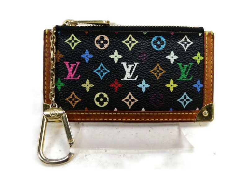 Louis Vuitton Black Monogram Multicolor Pochette Cles Key Pouch Keychain 862676