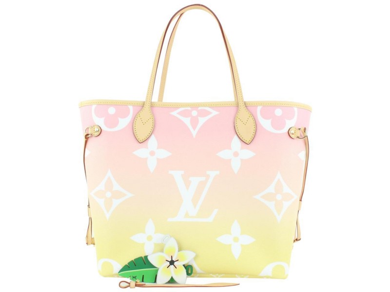 Louis Vuitton Pink Yellow Monogram By the Pool Neverfull MM Tote Bag 808lvs47