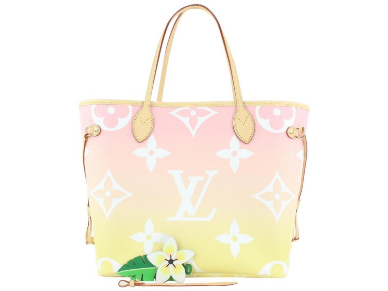 Louis Vuitton Pink Yellow Giant By the Pool Monogram Neverfull MM Tote 840lvs48