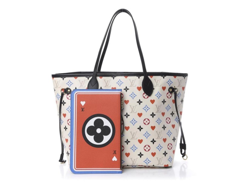 Louis Vuitton White Multicolor Game On Neverfull MM with Pouch Hearts 862060