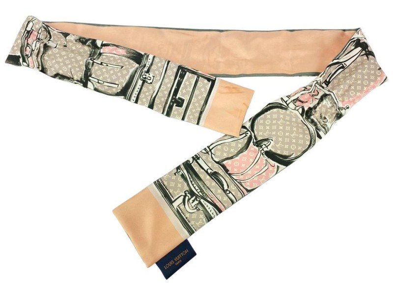 Louis Vuitton Pink x Grey Monogram Bags Bandeau Scarf Silk 11LVL1127