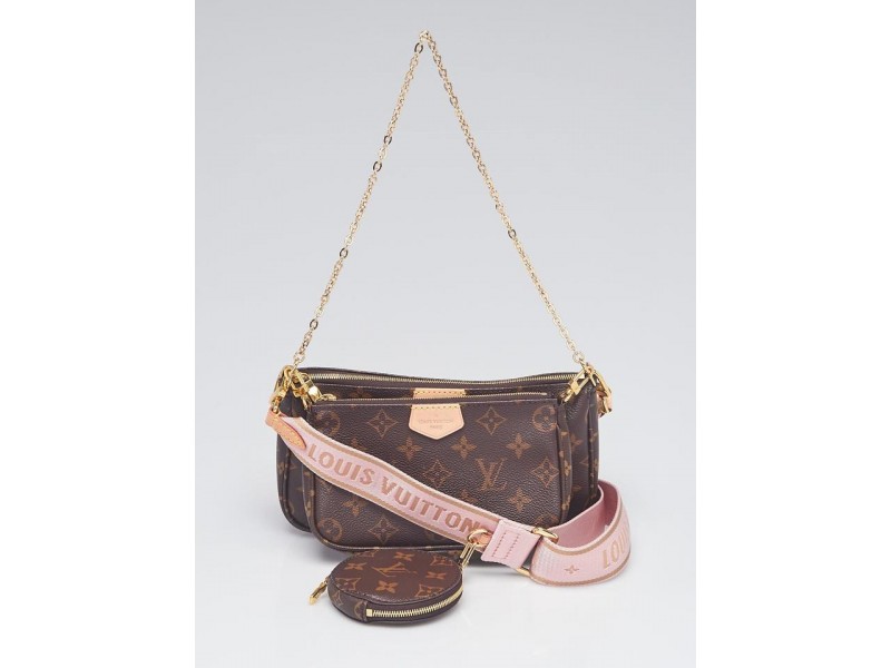 Louis Vuitton Multi Pochette Brown LV Print Rose Pink Green Strap Cross  Body Bag Accessories