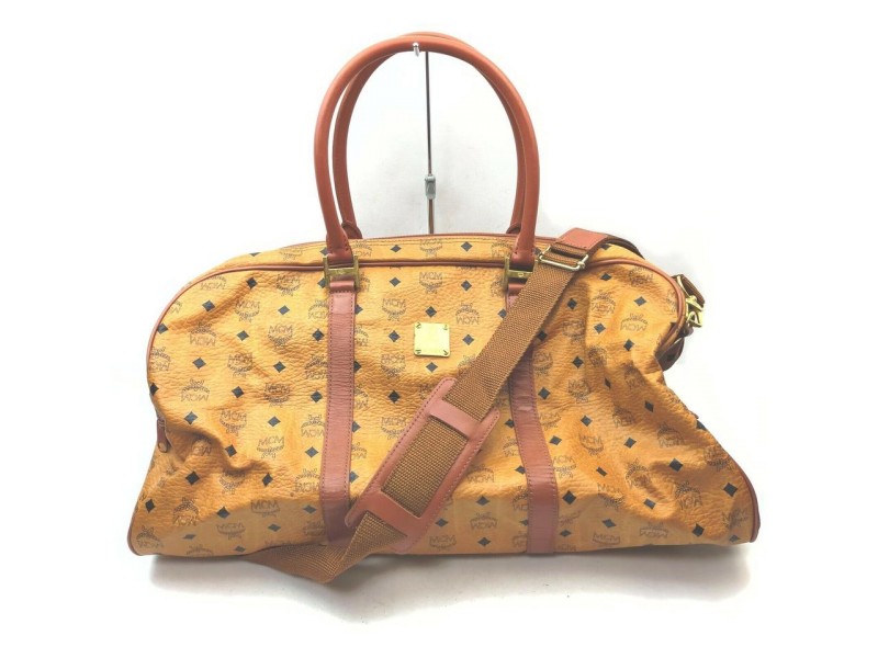 MCM Cognac Monogram Visetos Duffle Bag with Strap 862477