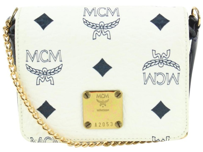 MCM White Monogram Visetos Mini Chain Crossbody Bag 112m3