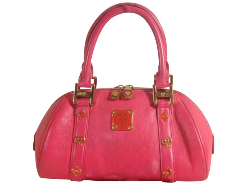 Mcm Studded Bowler 869070 Red Leather Tote