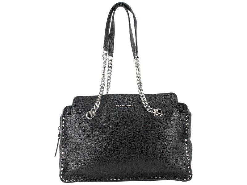 Michael Kors Studded Black Leather Chain Tote 1Mk1101