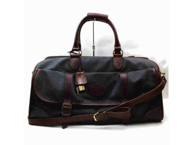 Mulberry Large Black x Brown Duffle with Strap Travel Boston 860550