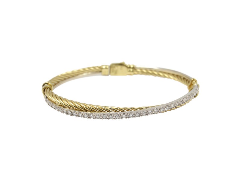 David Yurman 18K Yellow and White Gold and Diamond Cable Crossover Bracelet