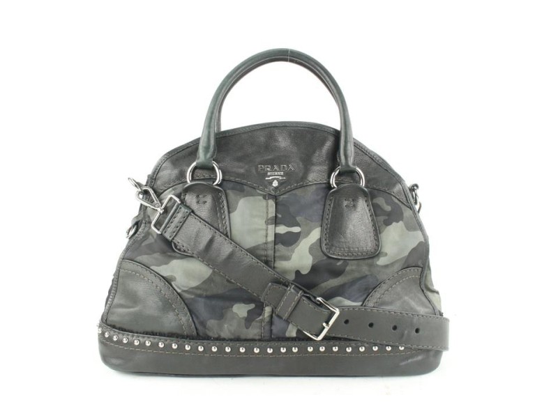 Prada Charcoal Camouflage Studded 2way Way Dome Bowler Bag 685pr621