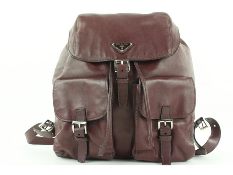 Prada Burgundy Leather Twin Pocket Backpack 862816