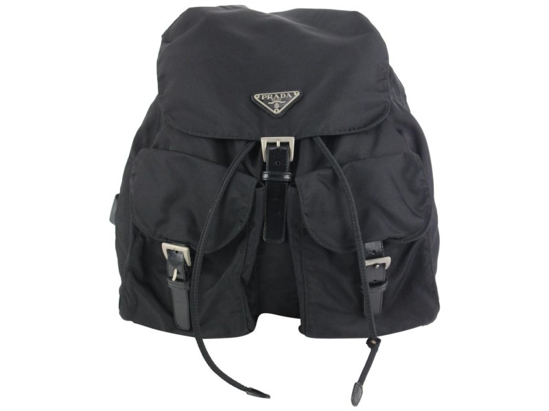 Prada Black Nylon Tessuto Twin Pocket Backpack 917pr414