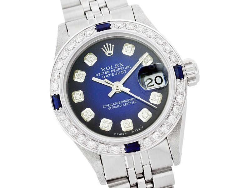 Rolex Datejust 69174 26mm Blue Vignette Diamond Sapphire Stainless Steel Watch