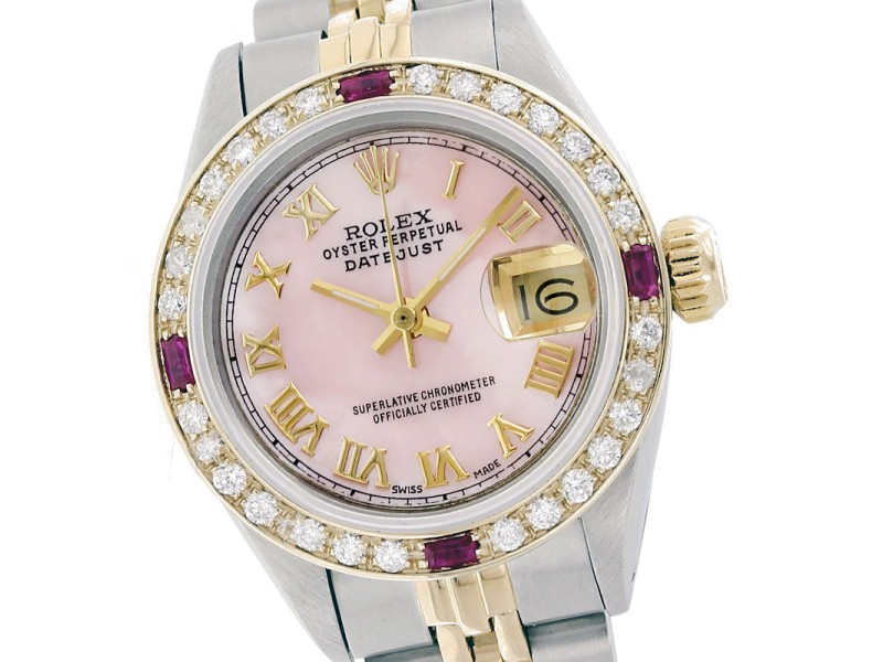 Rolex Datejust 6917 Stainless Steel & 18K Yellow Gold Pink Mother of Pearl Dial 26mm Womens Watch
