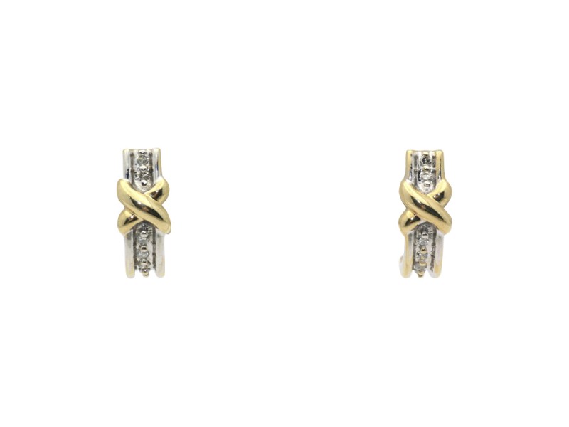 14k Two-Tone Diamond Half Hoop Earrings