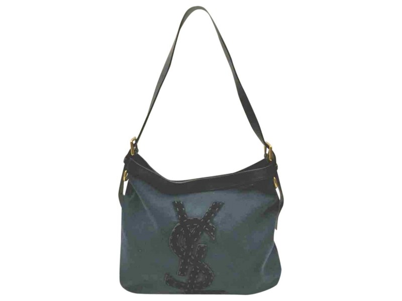 Saint Laurent Hobo Ysl Logo Seville 860061 Black Canvas Shoulder Bag