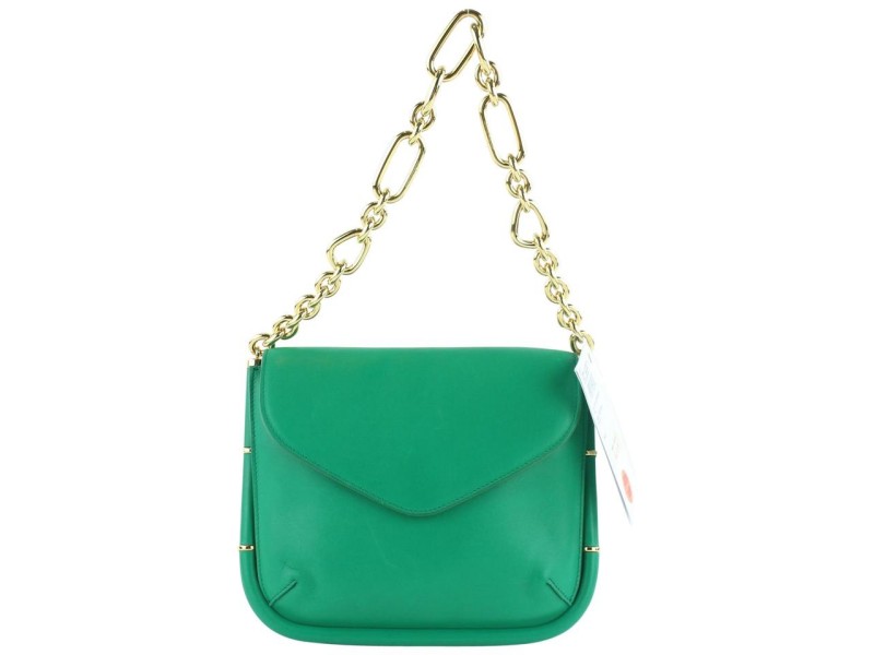 Salvatore Ferragamo Emerald Chain Flap 23mz1102 Green Leather