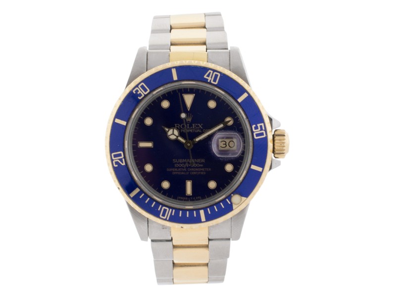 Rolex Two Tone Submariner Blue Dial Model #16803 Mens Watch 