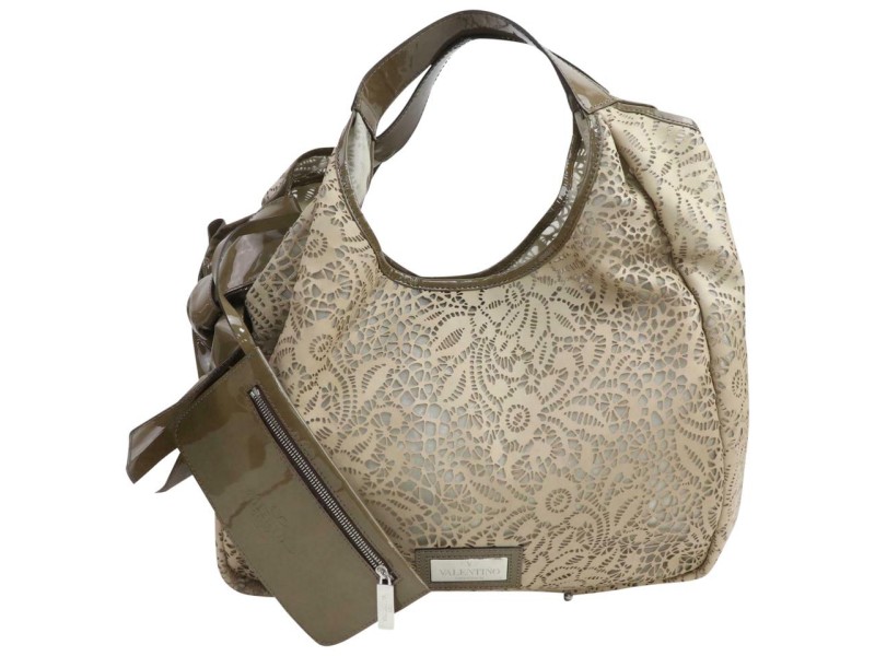 Valentino Hobo Floral with Pouch 872657 Beige Leather Shoulder Bag