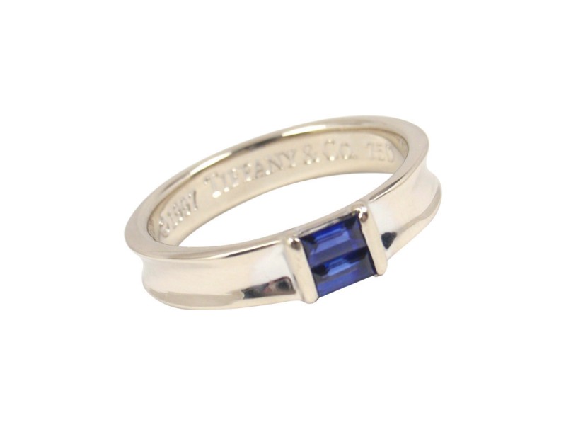 Tiffany & Co. 18K White Gold Blue Sapphire Stacking Ring