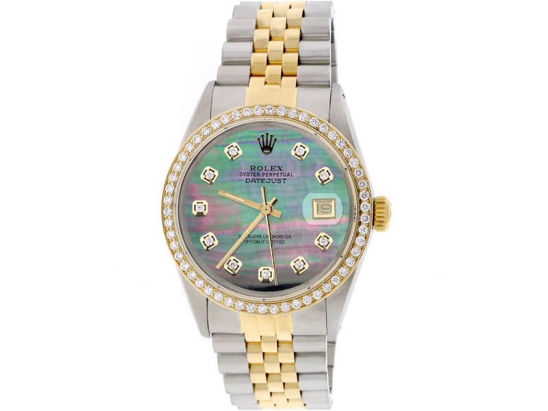 Rolex Datejust 2-Tone 18K Gold/SS 36mm Automatic Jubilee Watch with Tahitian MOP Diamond Dial & Bezel
