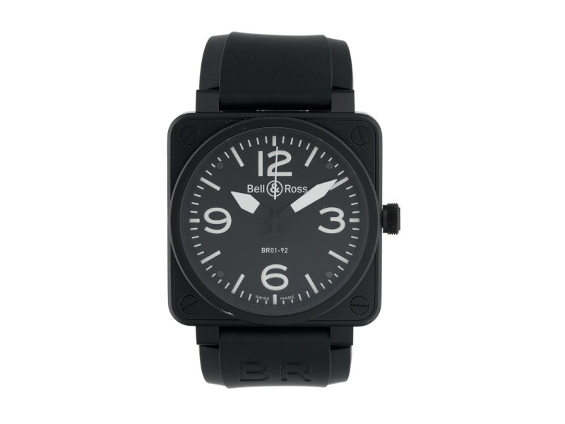 Bell and Ross BR01-92 Black Ceramic and Satin Steel Automatic Black Dial 46mm Mens Watch 