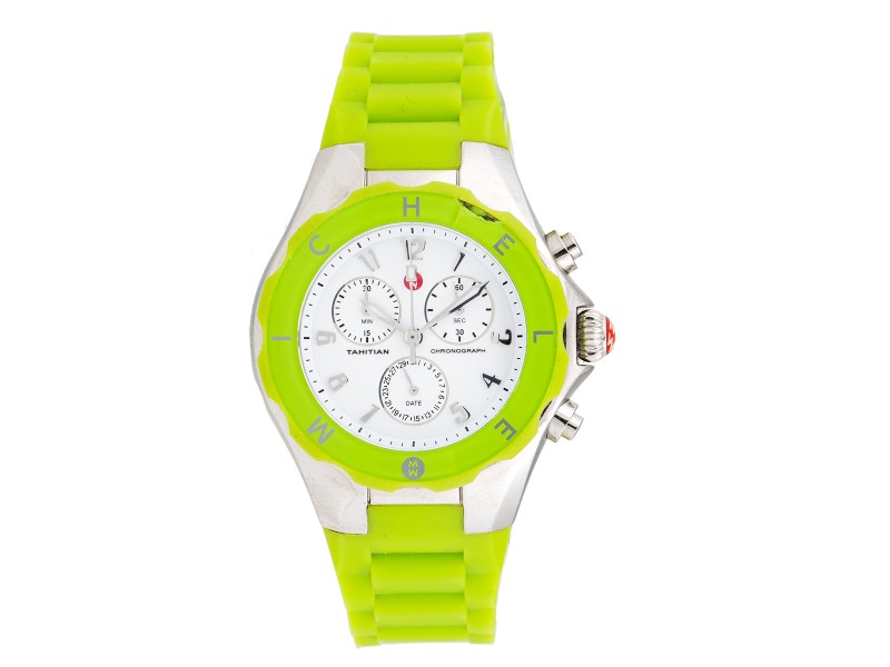 Michele Tahitian Jelly Bean Stainless Steel & Green Silicone 40mm Womens Watch