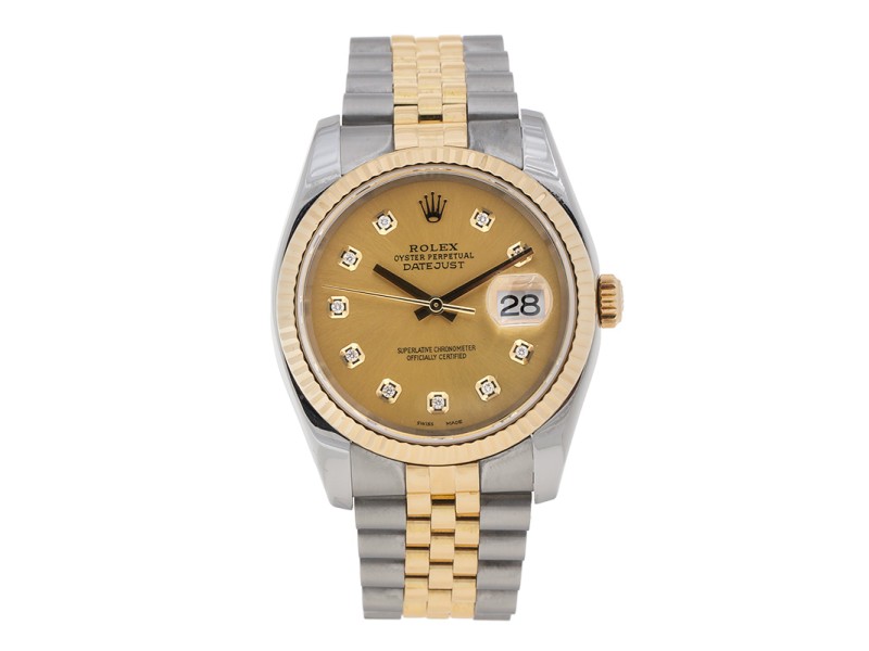 Rolex Datejust 116233 Stainless Steel & 18K Gold Champagne Diamond Mens Watch