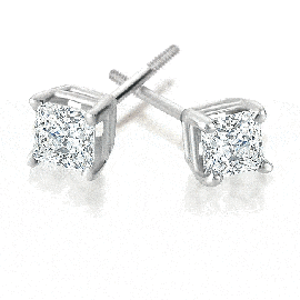 True 1.00 Carat Princess-Cut Diamond Stud Earrings in 14K White Gold