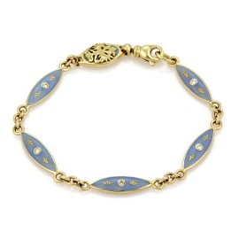 Faberge Germany Diamond & Enamel 18k Yellow Gold Marquise Link Bracelet