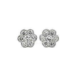 Round Flower Shaped Diamond Cluster Earrings