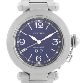 Cartier Pasha W31047M7 C Midsize Steel Blue Dial Big Date Unisex Watch