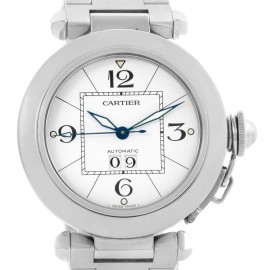 Cartier Pasha C W31044M7 Steel Watch White Dial Midsize Watch 
