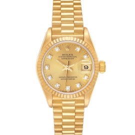 Rolex President Datejust Yellow Gold Diamond Dial Ladies Watch 