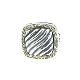 David Yurman Sterling Silver and 18K Gold Diamond Cable Signet Ring