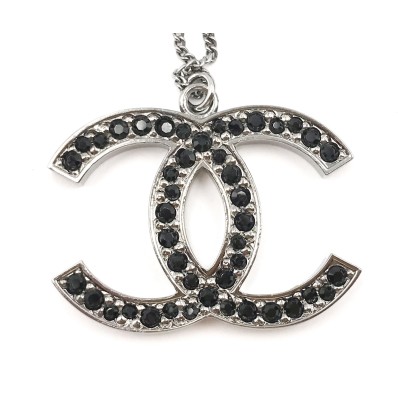 Chanel Large Crystal CC Neklace, Dark Silver - Laulay Luxury